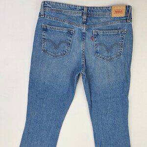 Levi's 518 Superlow Boot Cut Womens Size 7L Blue 34 Inch Inseam Denim Logo Jeans